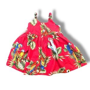 Pacific Legend Red Tropical Floral & Parrot Sundress SZ T 3/4